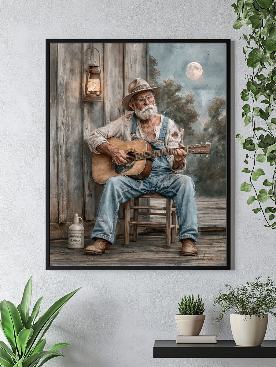 Old Cowboy Guitarist — Fine-Art Print. — room view 4