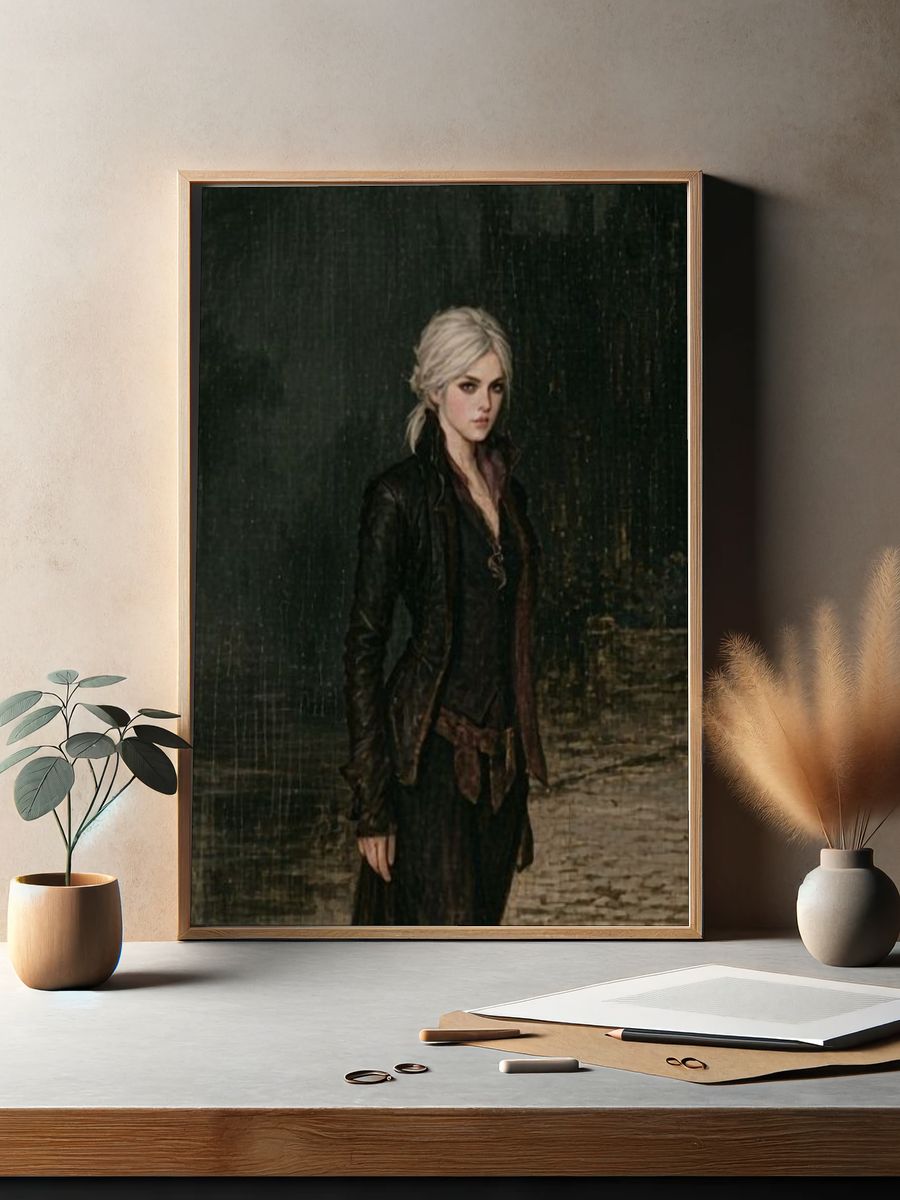 Blonde Woman in Dark Rain Poster. — room view 2