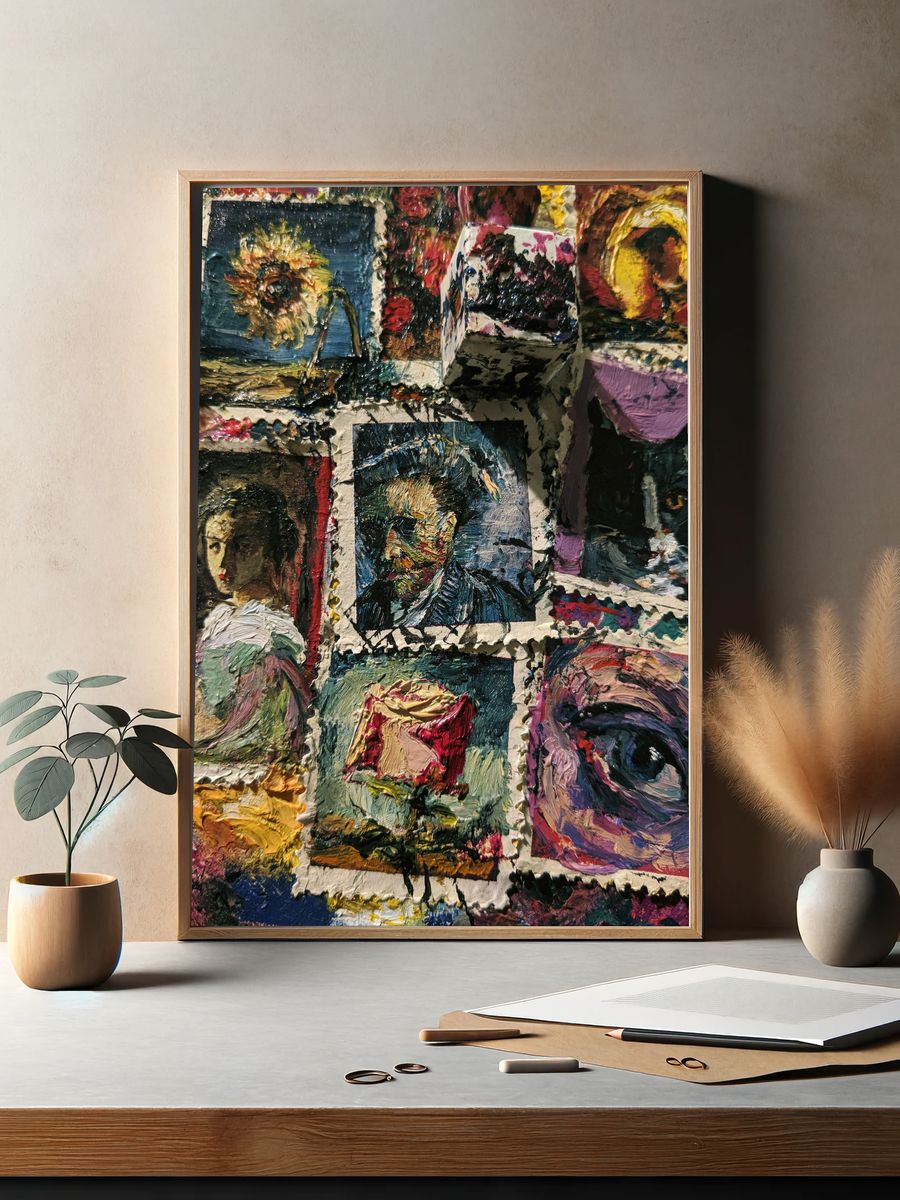 Abstract Portrait Collage Fine-Art Poster. — room view 2