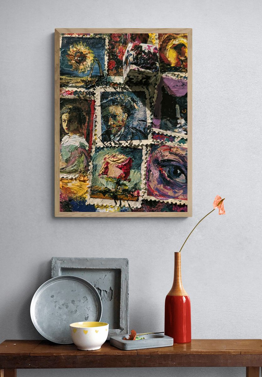 Abstract Portrait Collage Fine-Art Poster. — room view 3