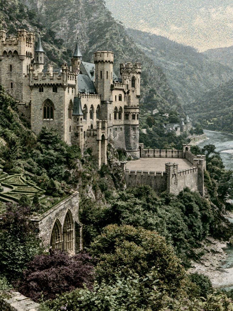 Riverside Castle Landscape Print. poster detail