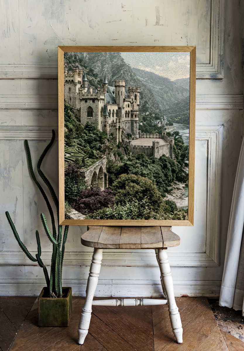 Riverside Castle Landscape Print. room preview