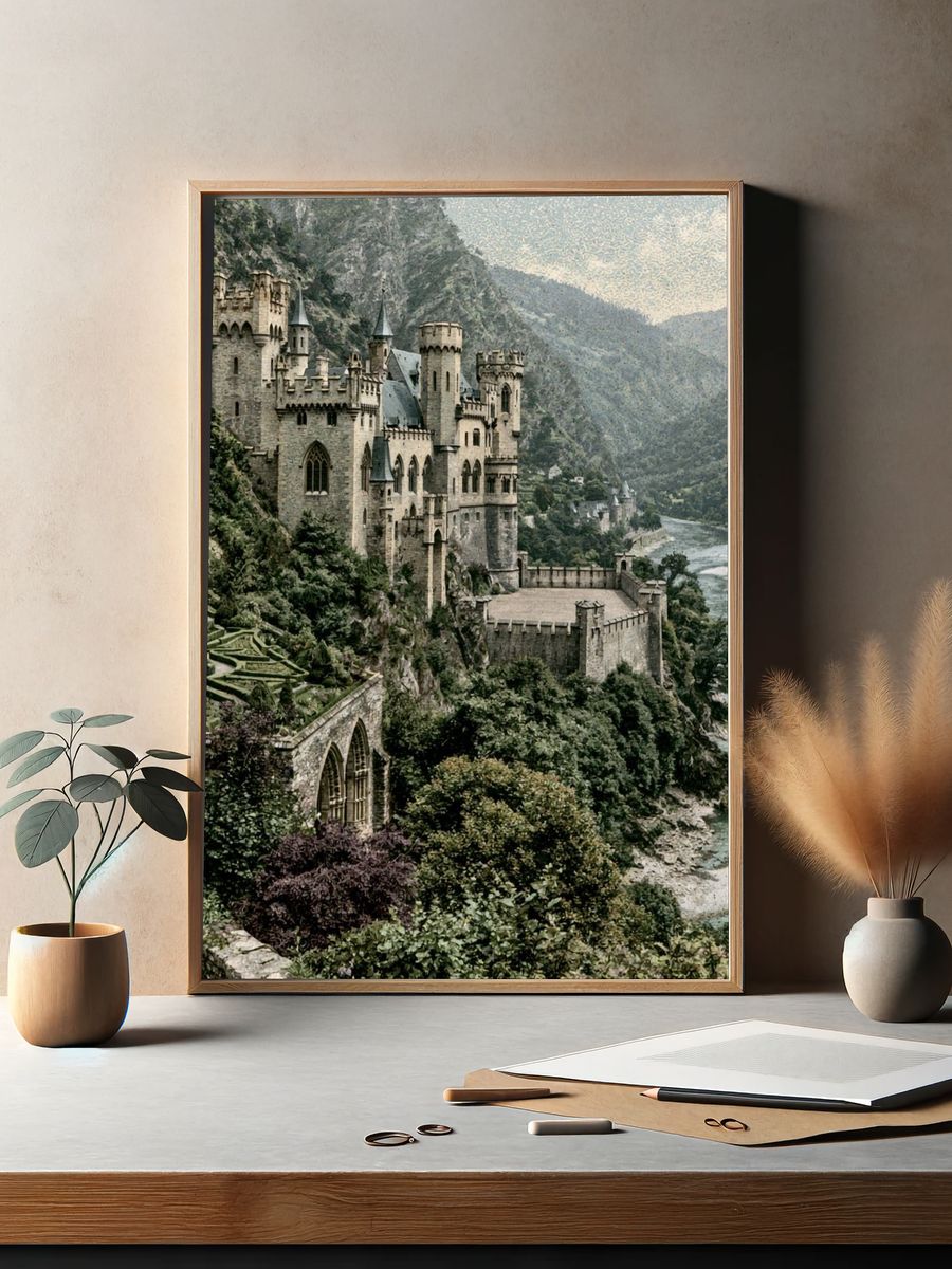 Riverside Castle Landscape Print. — room view 2