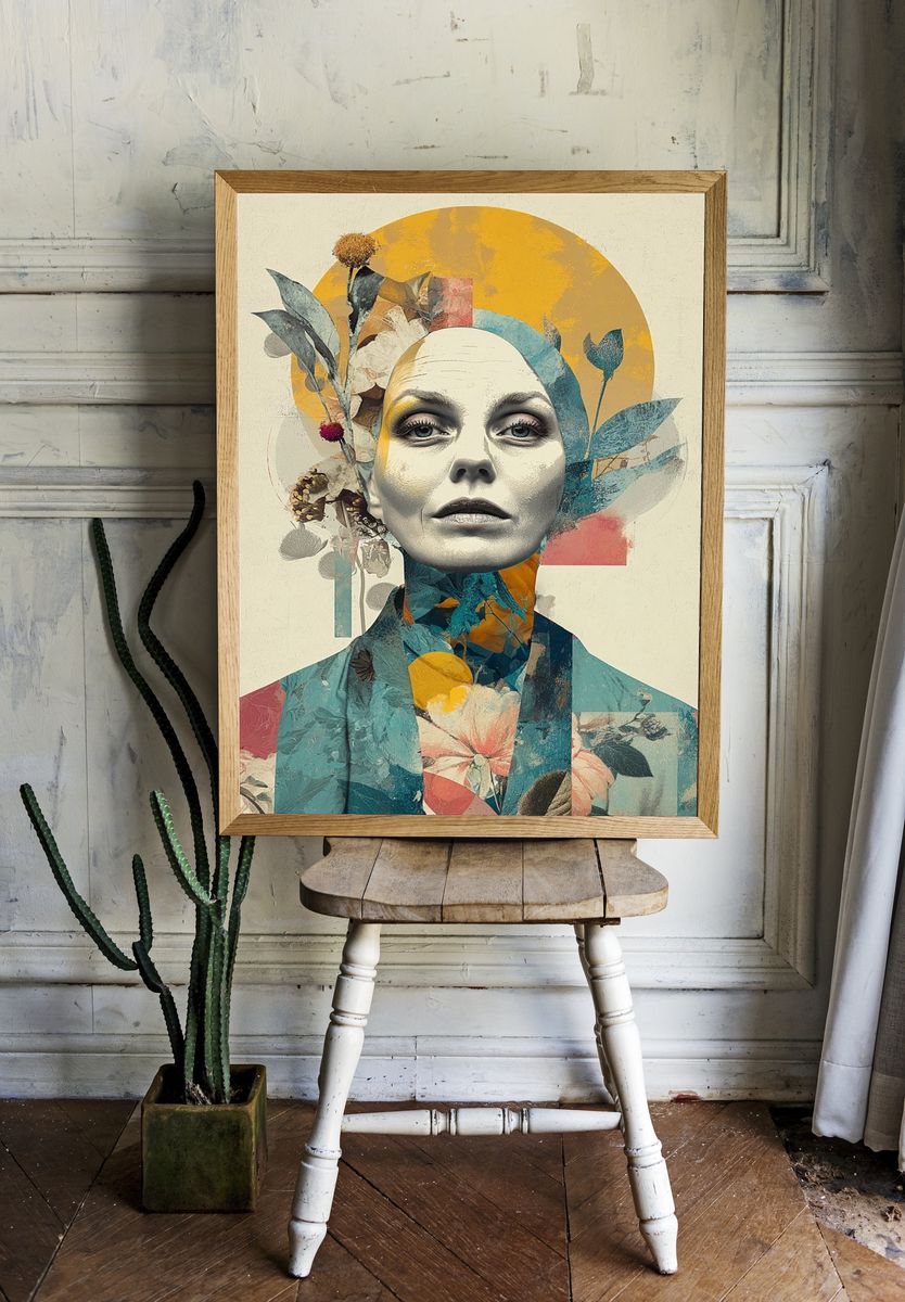 Floral Surreal Portrait Print. room preview