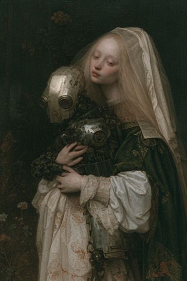 Gothic Robot Embrace Print. poster — fine-art art