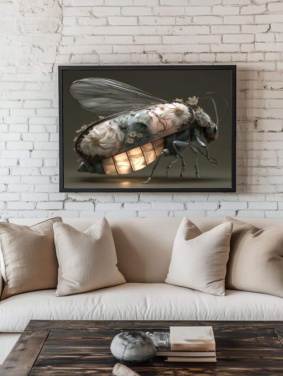 Floral Beetle Surrealism Print. — room view 1