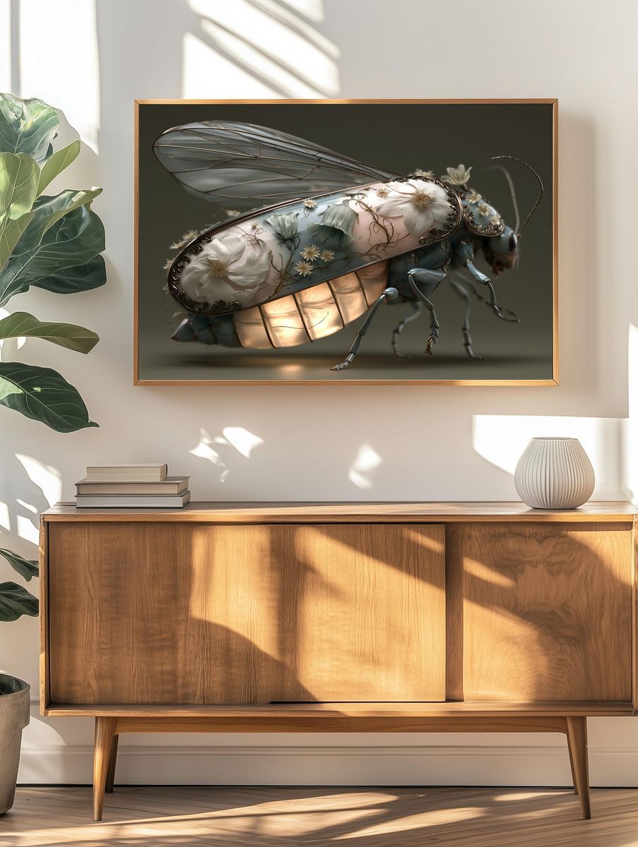 Floral Beetle Surrealism Print. — room view 3