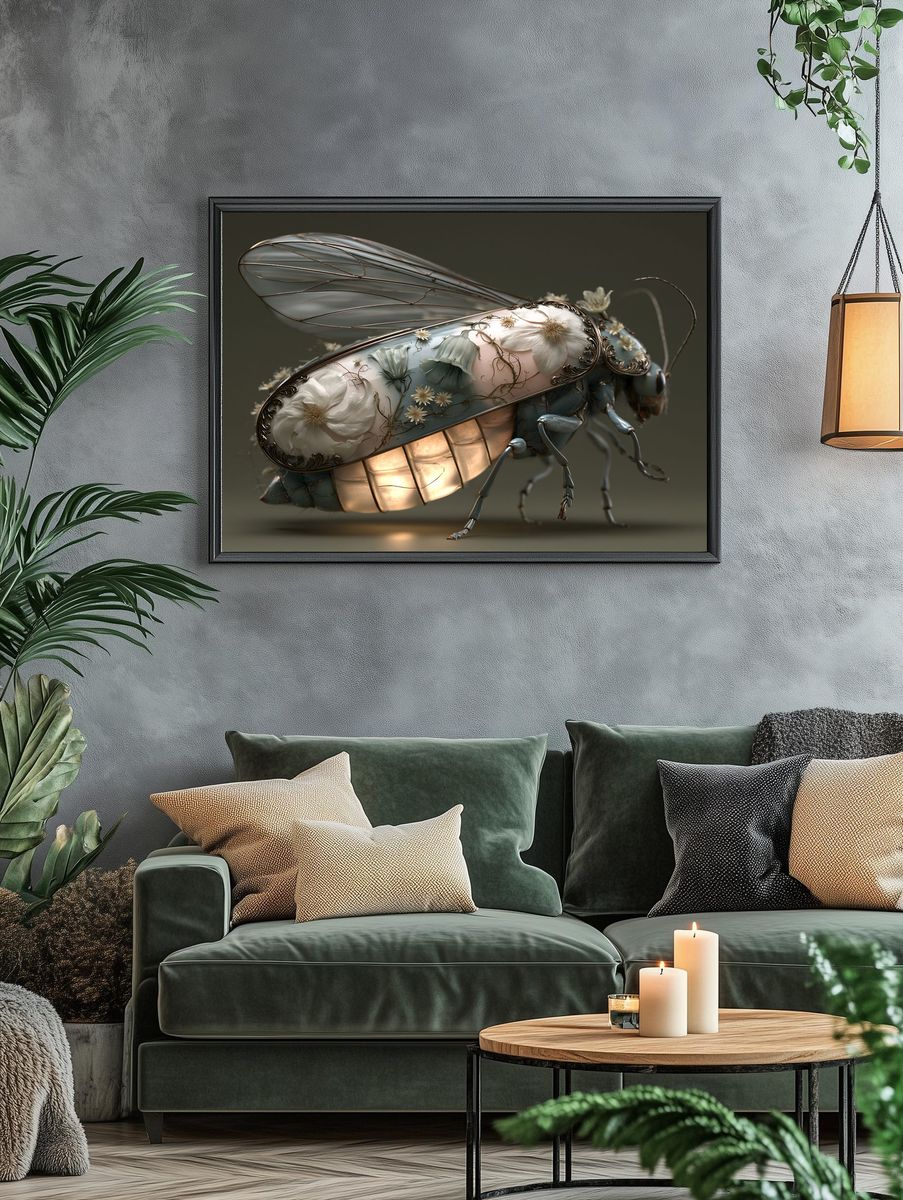 Floral Beetle Surrealism Print. — room view 4