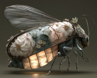 Floral Beetle Surrealism Print. poster