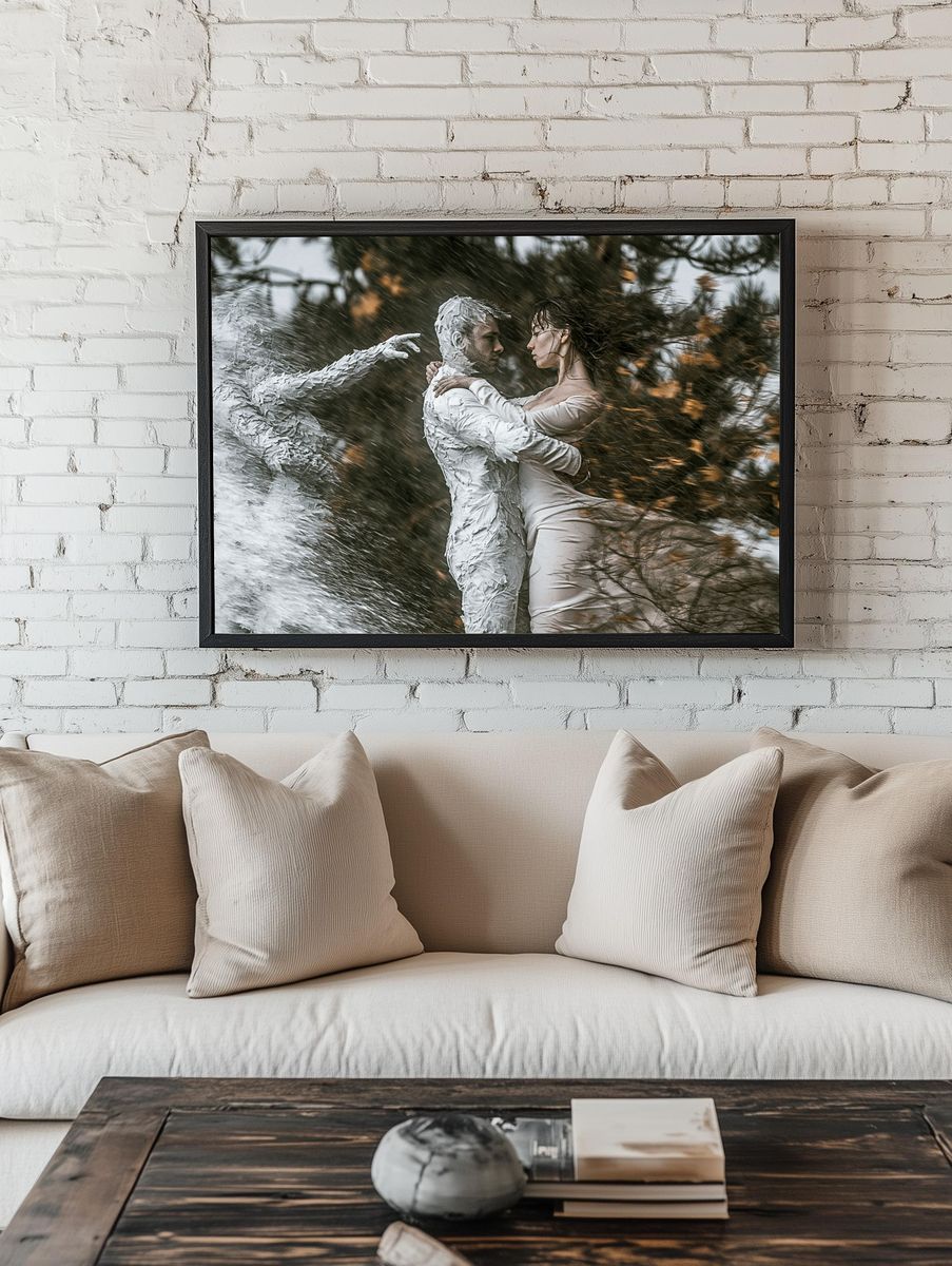 Textured Lovers Surrealism Print. room preview