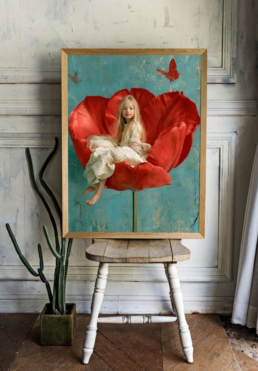Girl in Red Poppy Fine-Art Print. room preview