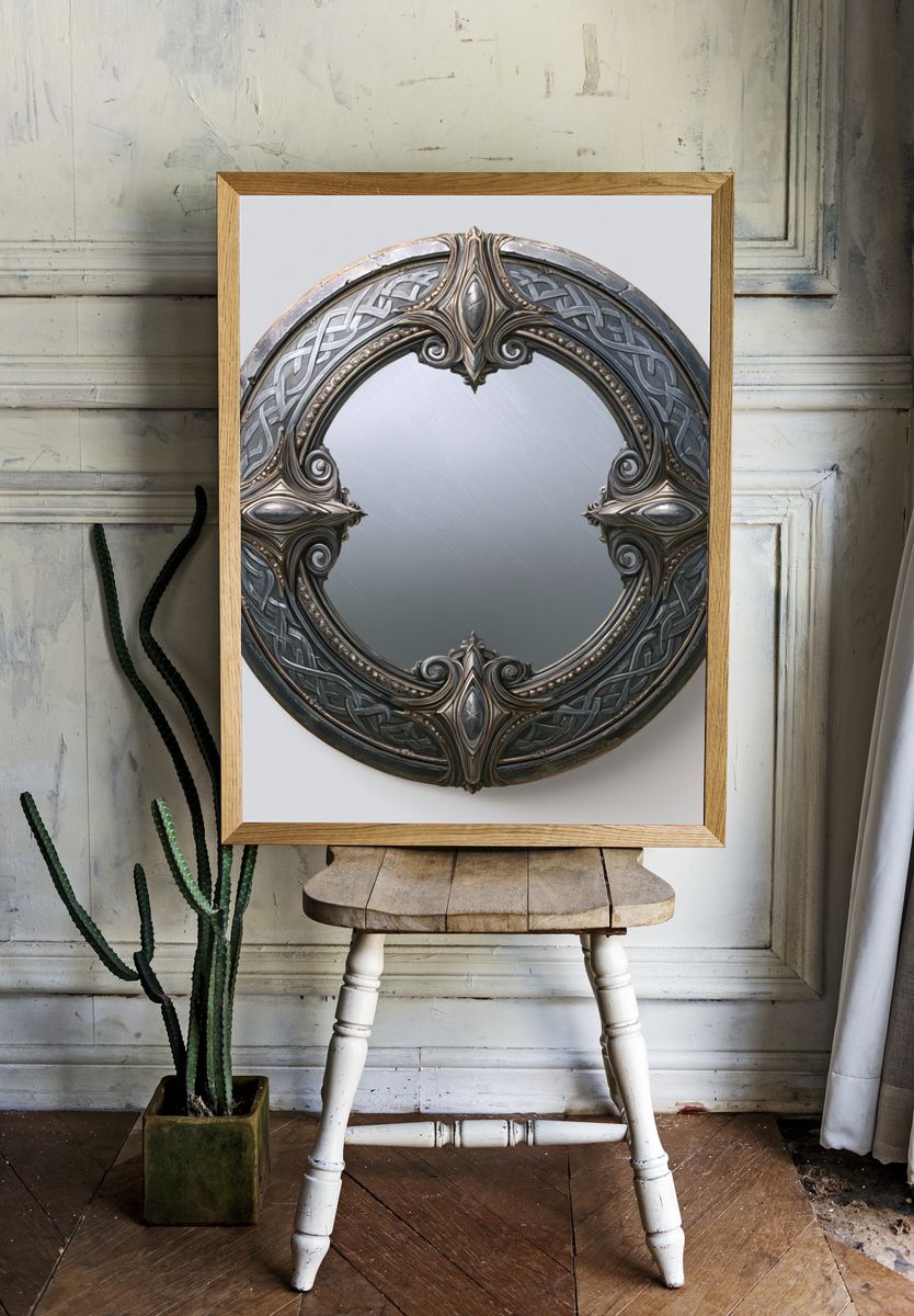 Ornate Celtic Mirror Print. room preview