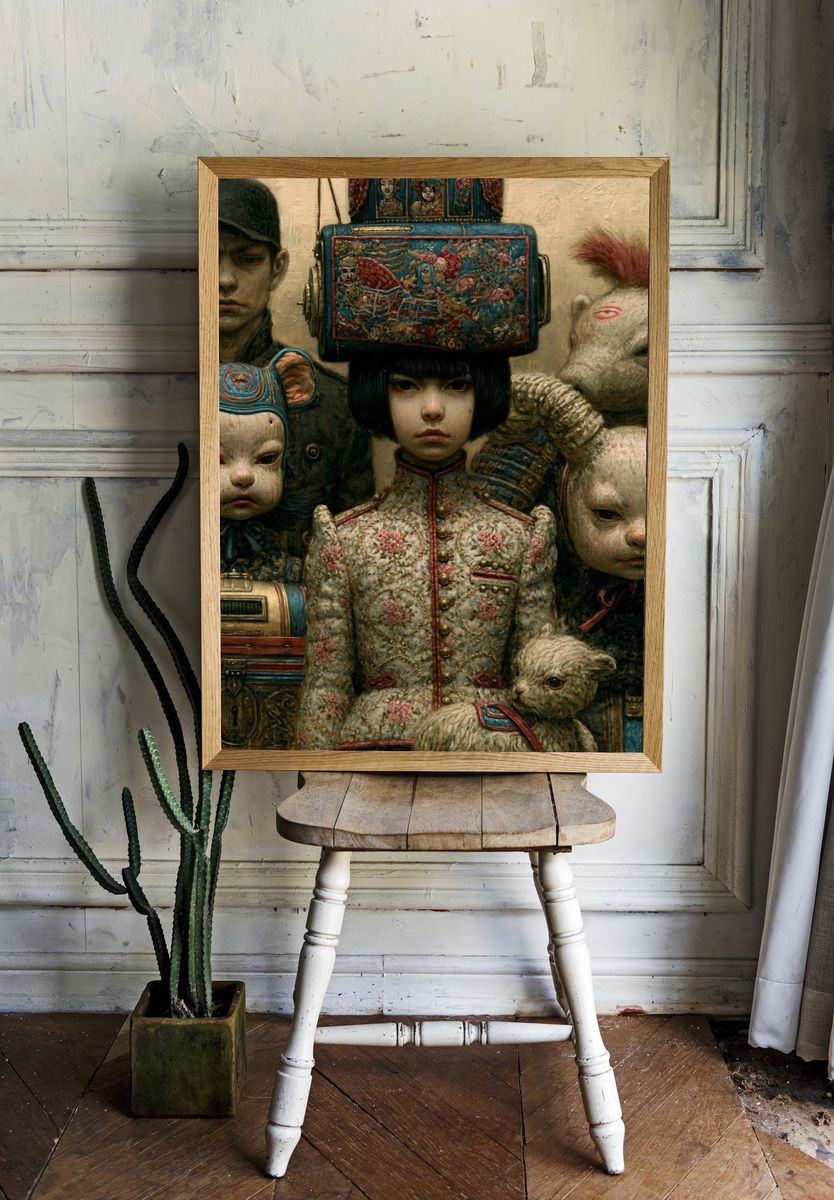 Surreal Masked Children Fine-Art Print. room preview