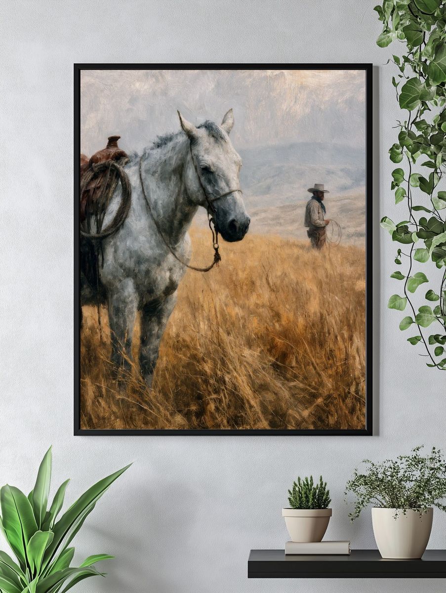 Cowboy Horse in Field — Fine-Art Print. — room view 4