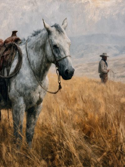 Cowboy Horse in Field — Fine-Art Print.