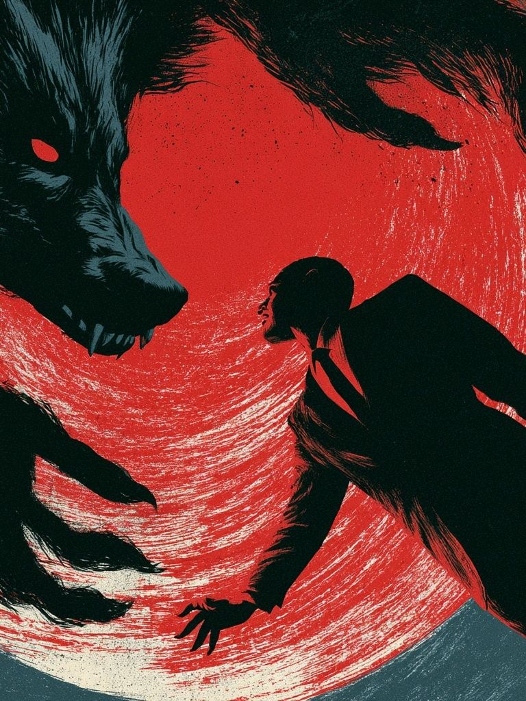 Wolf Attack Surrealism Print. poster detail