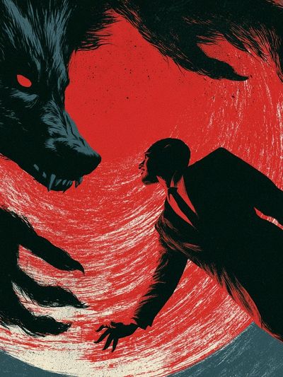 Wolf Attack Surrealism Print. poster