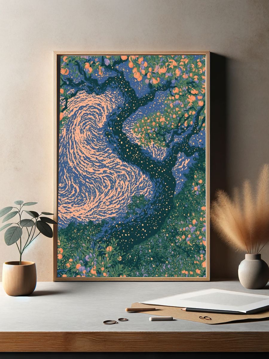 Blossoming River Abstract Print. — room view 2