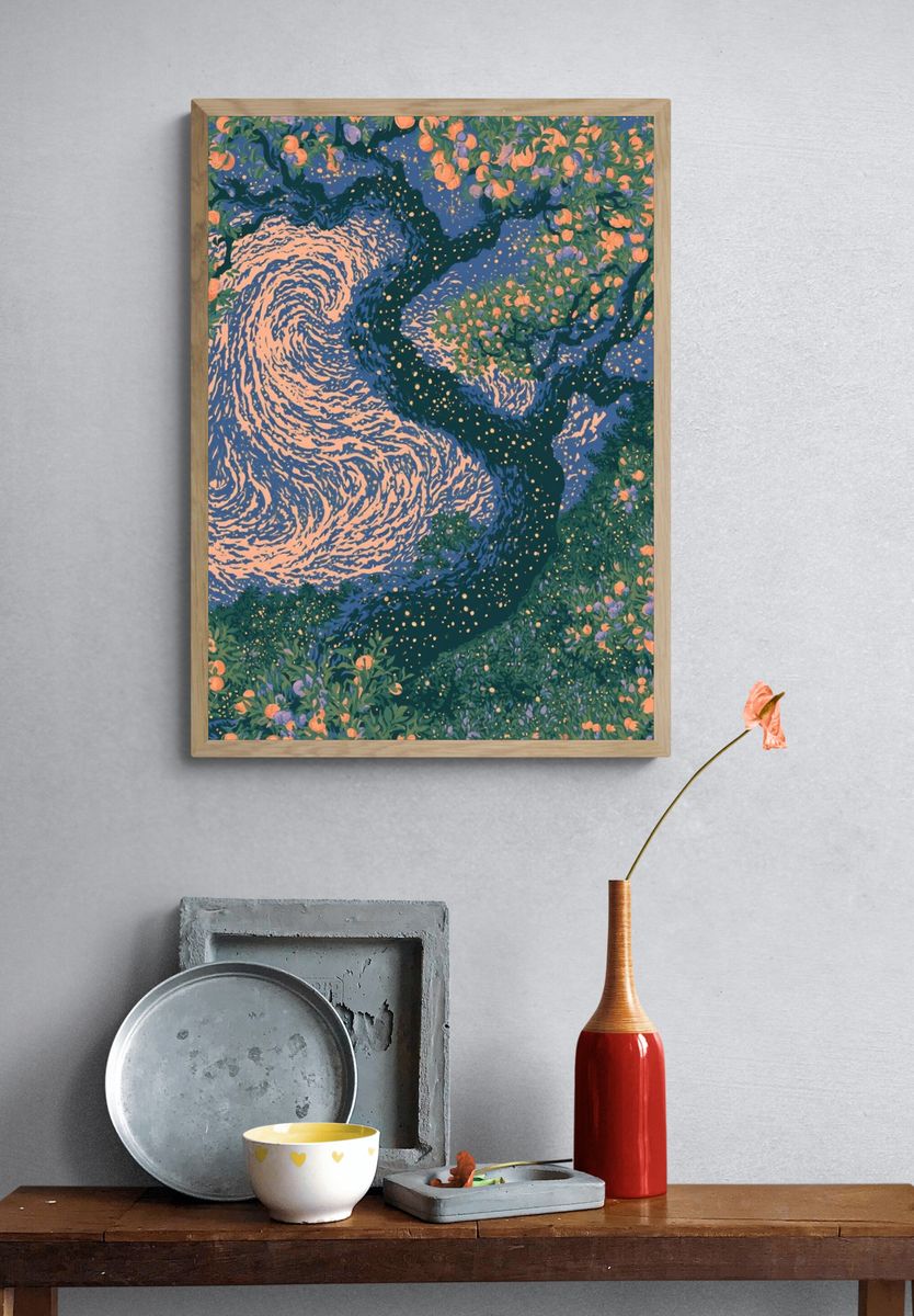 Blossoming River Abstract Print. — room view 3