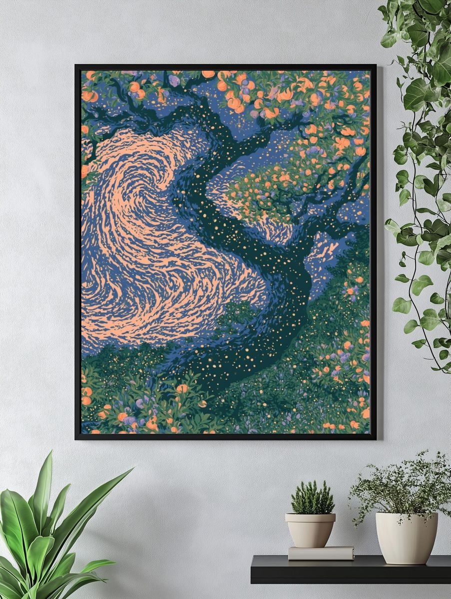 Blossoming River Abstract Print. — room view 4