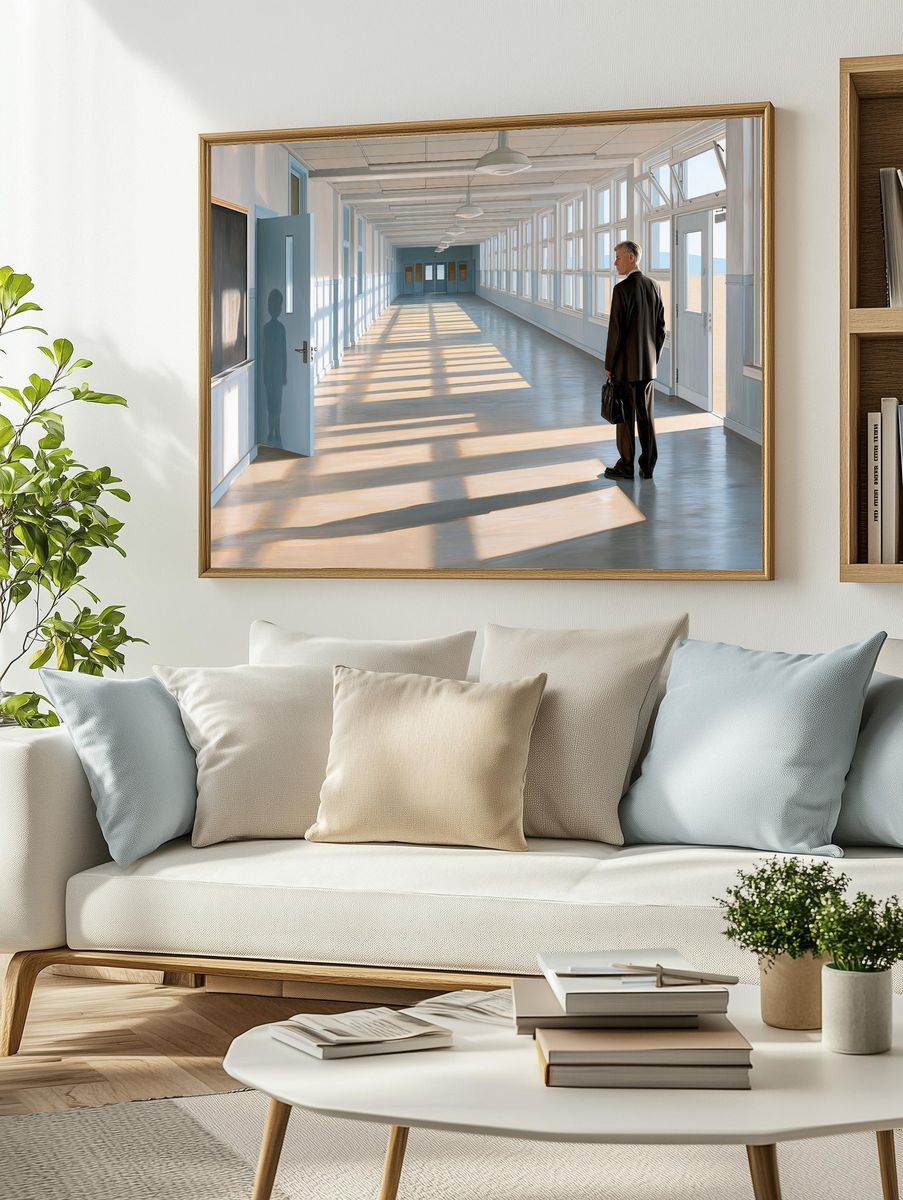 Sunlit Corridor with Man — Fine-Art Print. — room view 2