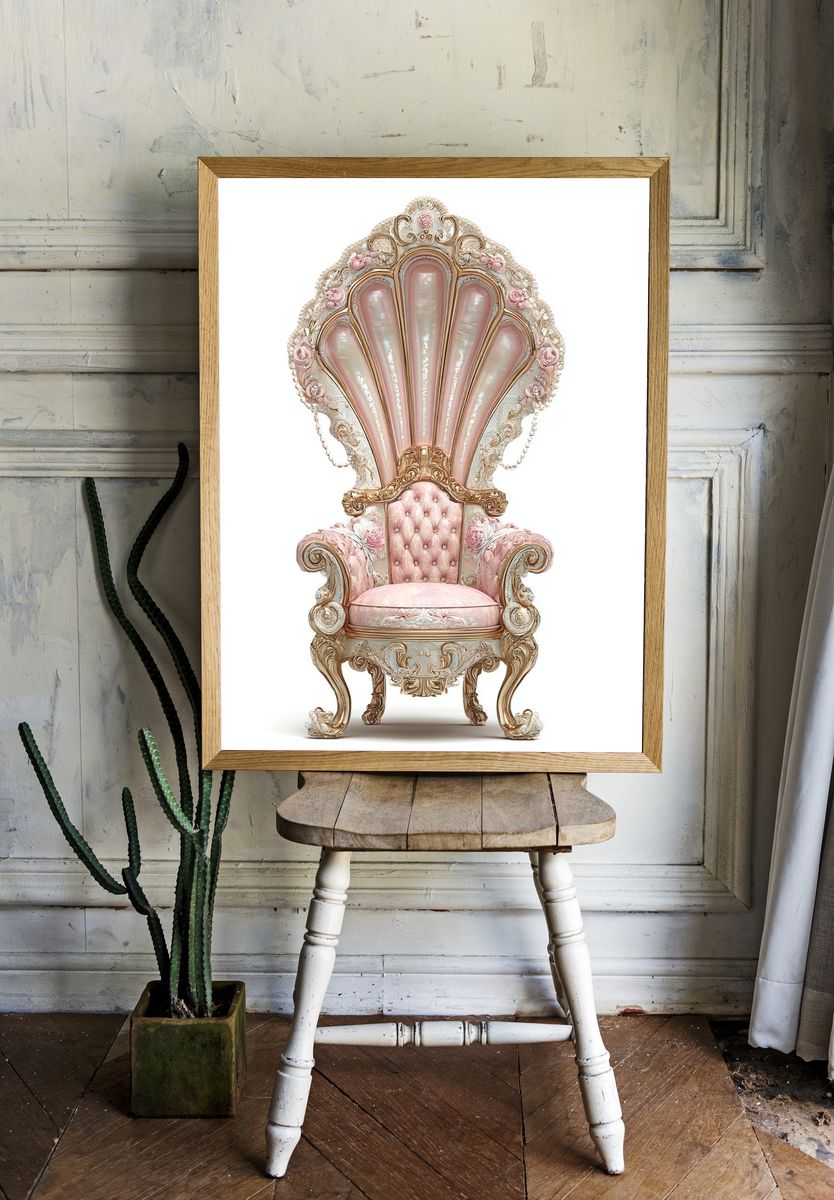 Pink Rococo Shell Throne Print. room preview