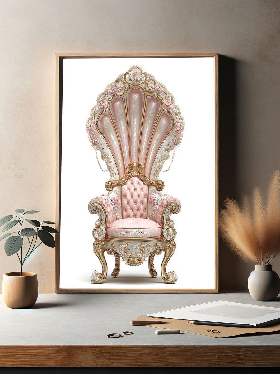 Pink Rococo Shell Throne Print. — room view 2