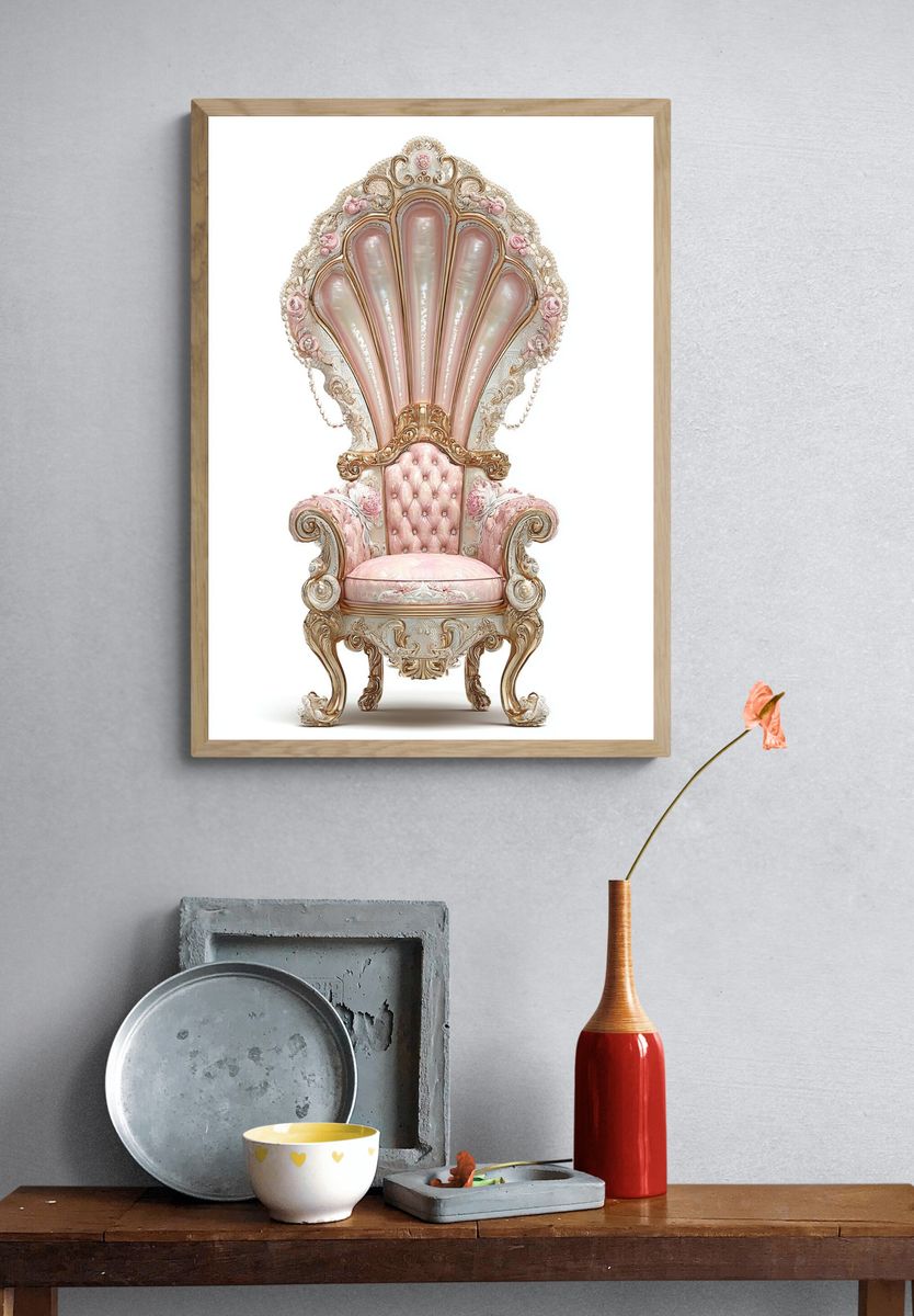 Pink Rococo Shell Throne Print. — room view 3