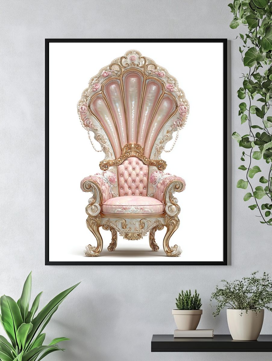 Pink Rococo Shell Throne Print. — room view 4