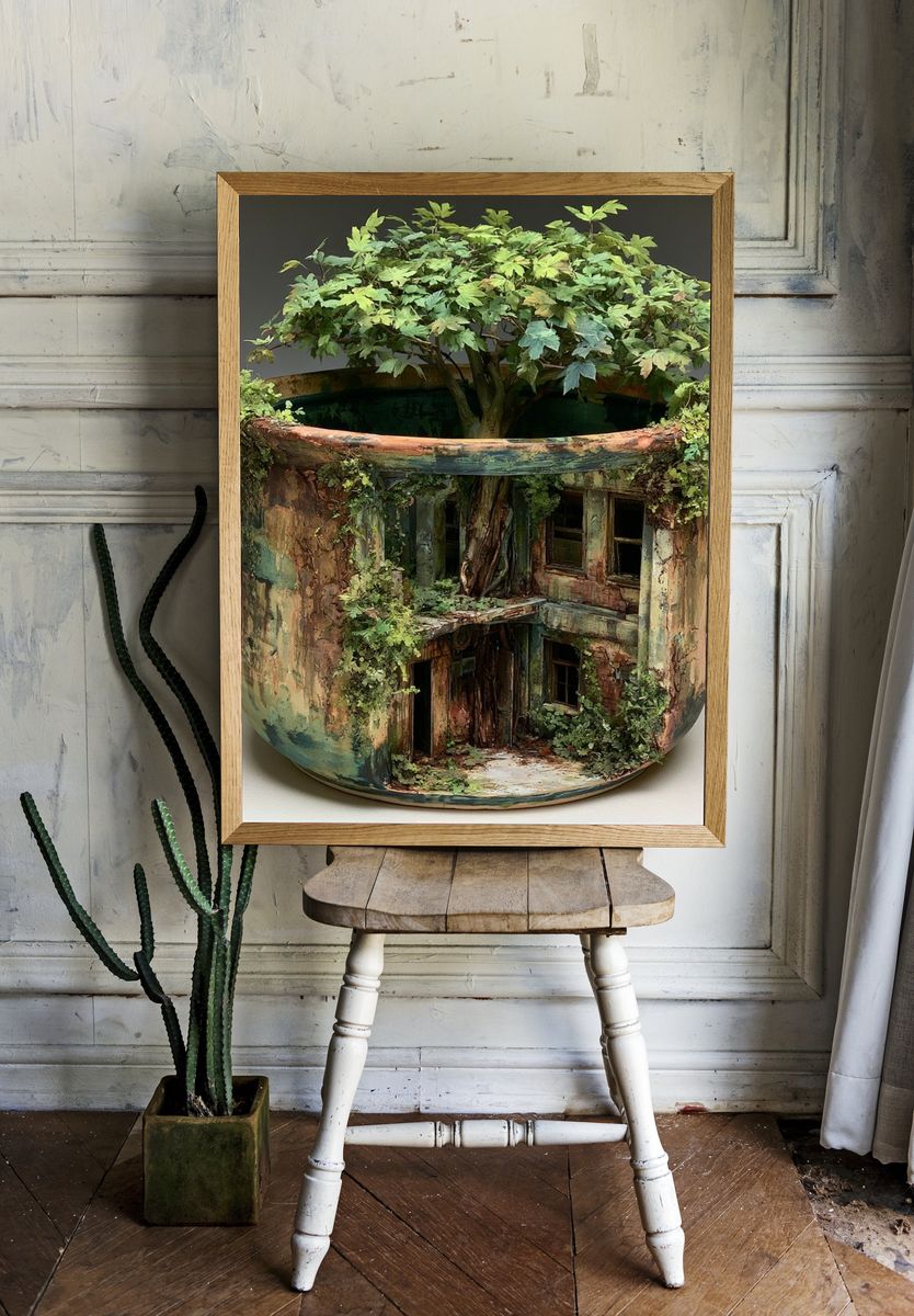 Tree in Pot Surrealism Print. room preview