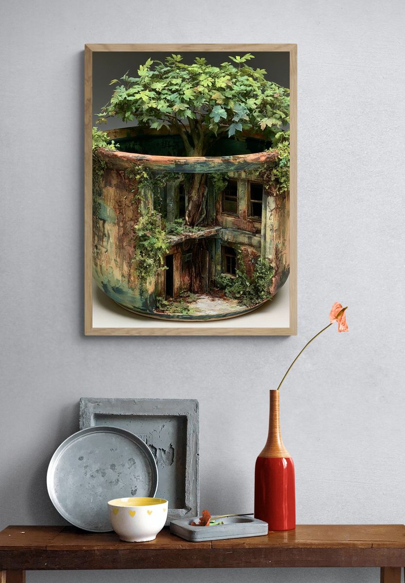 Tree in Pot Surrealism Print. — room view 3