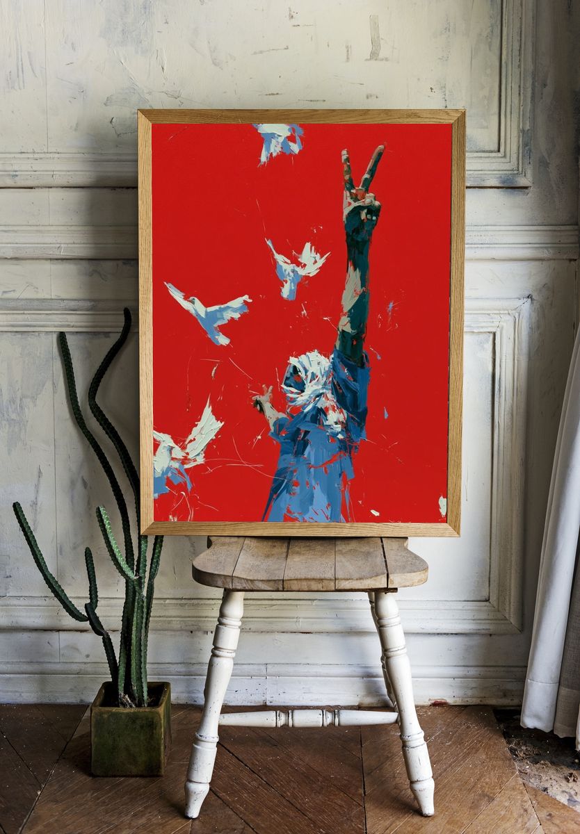 Red Freedom Birds Illustration Poster. room preview