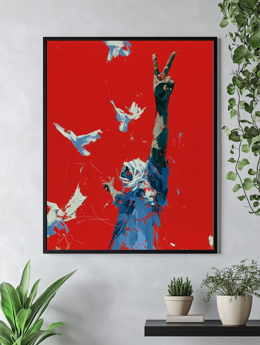 Red Freedom Birds Illustration Poster. — room view 4