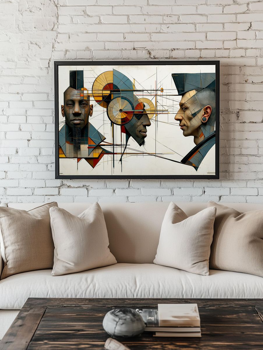 Geometric Portrait Trio Print. room preview