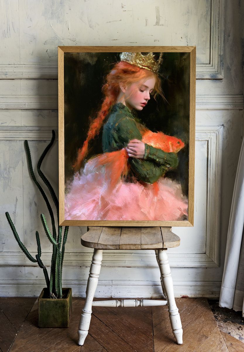 Girl with Goldfish Fine-Art Poster. room preview