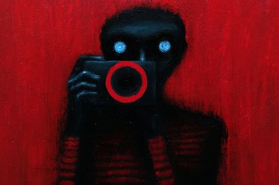 Red Camera Figure Surrealism Print.