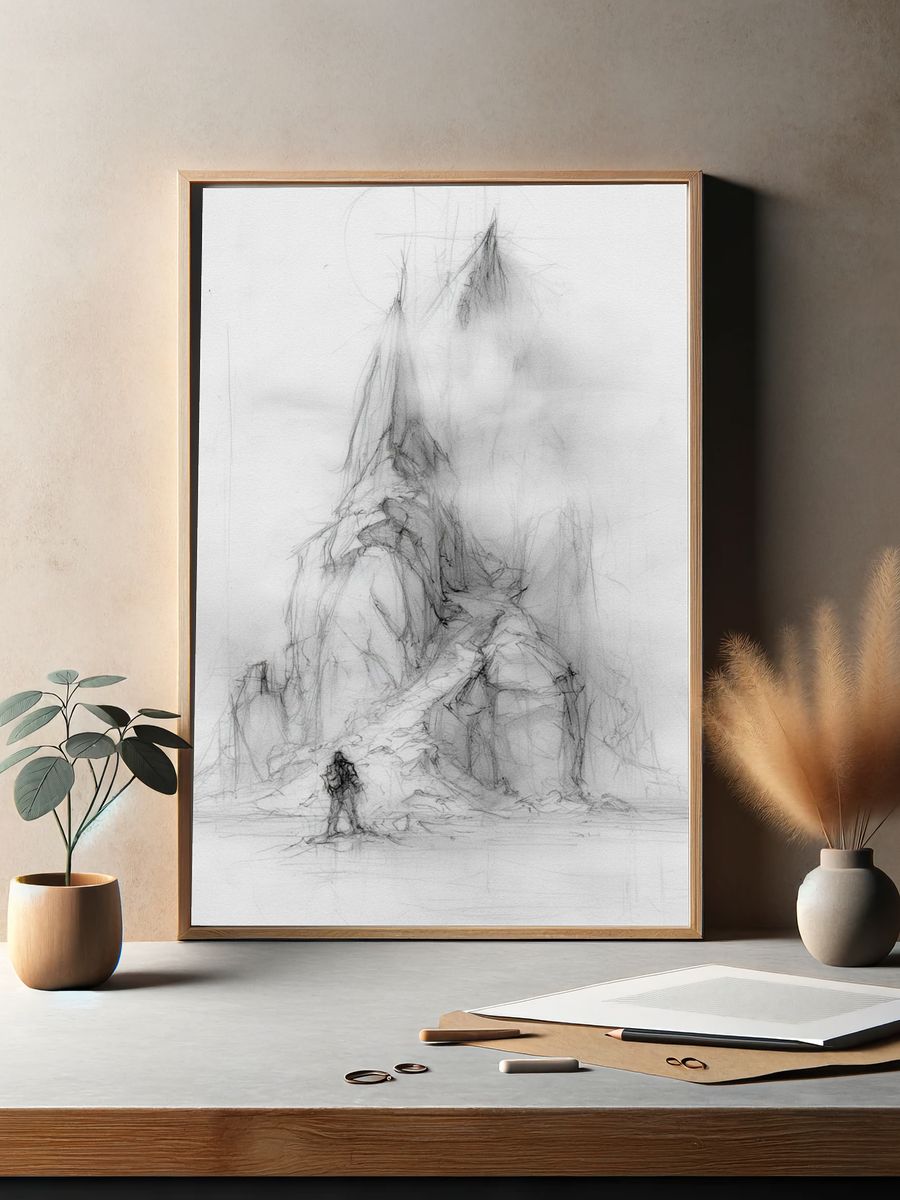 Misty Mountain Sketch Print. — room view 2