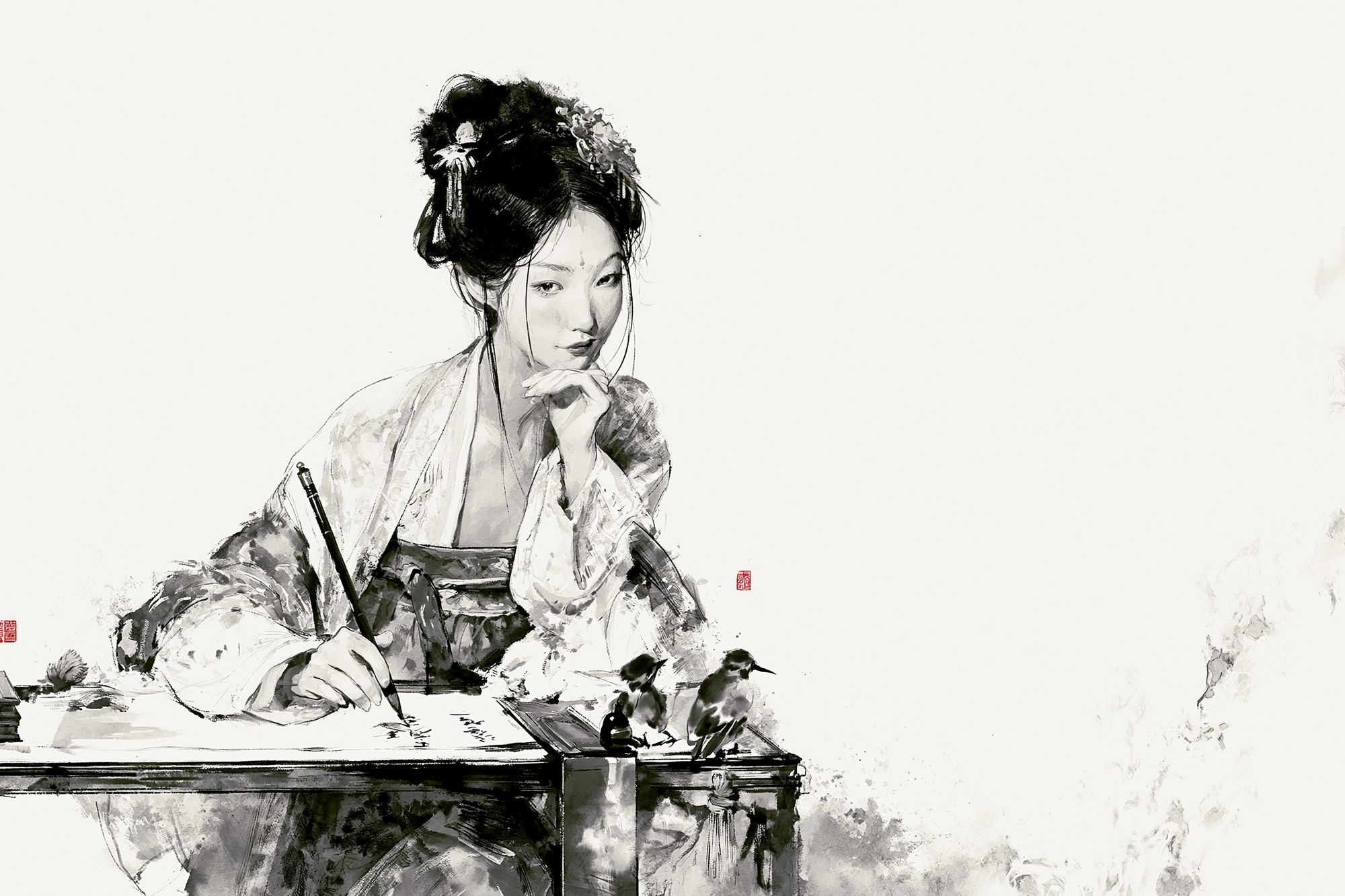 Ink Portrait of a Scholar Print. poster — fine-art art