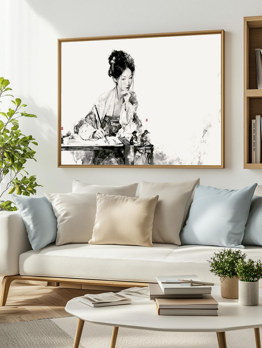Ink Portrait of a Scholar Print. — room view 2