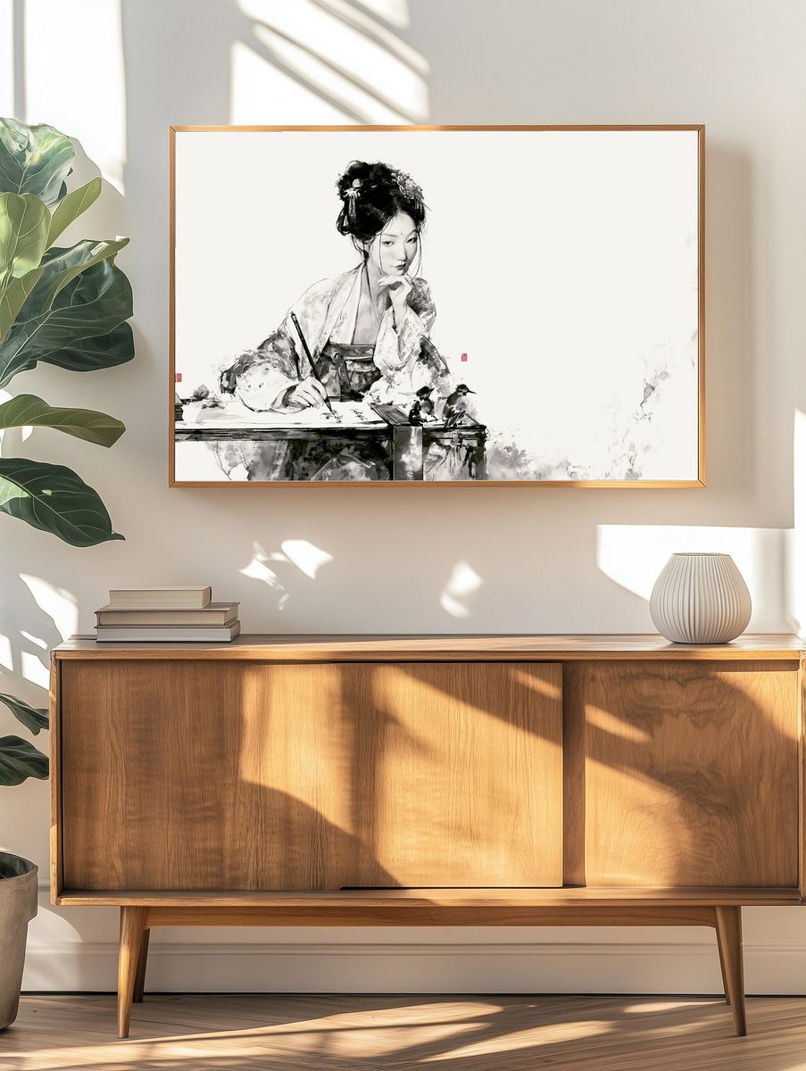 Ink Portrait of a Scholar Print. — room view 3