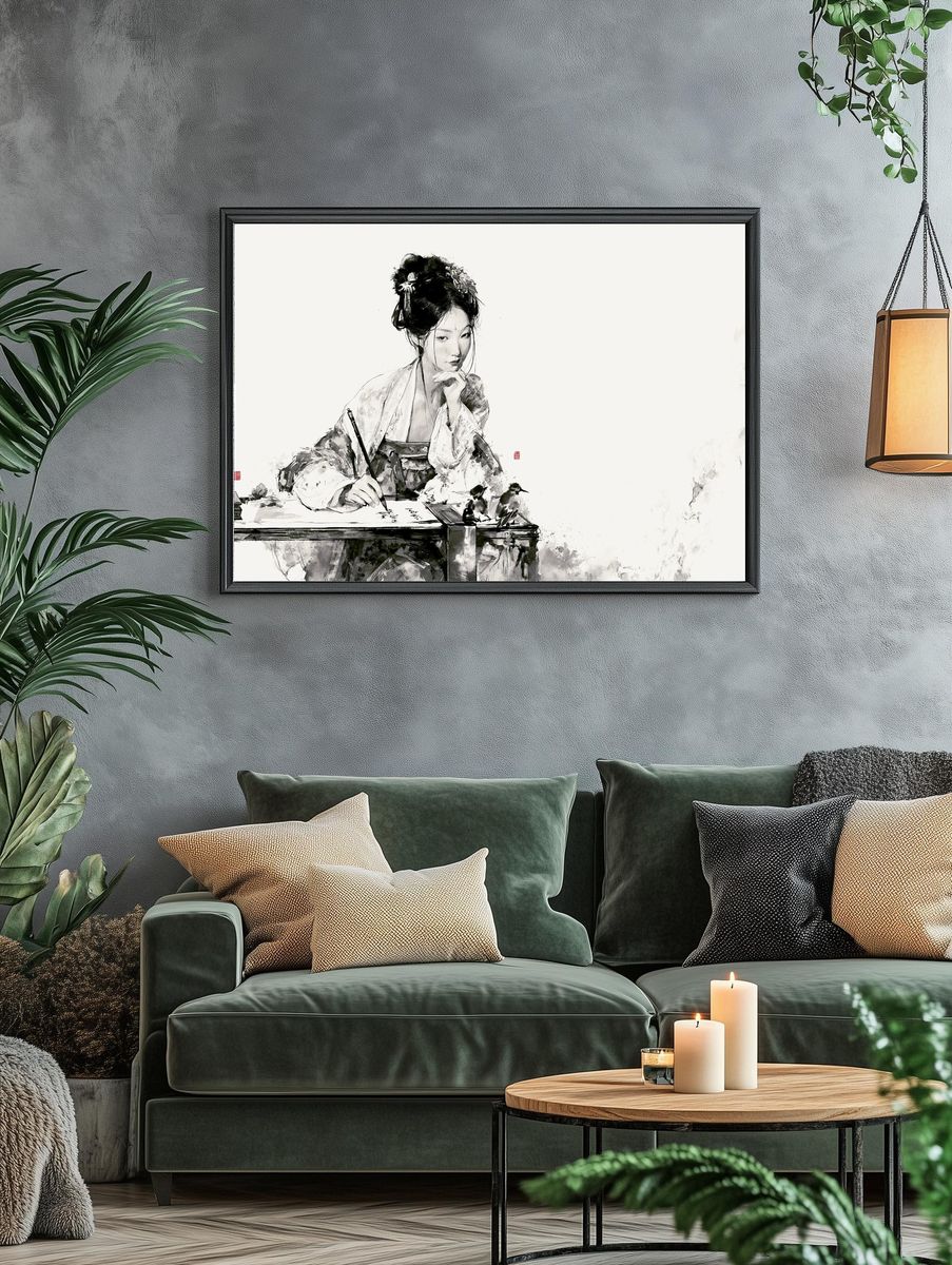 Ink Portrait of a Scholar Print. — room view 4