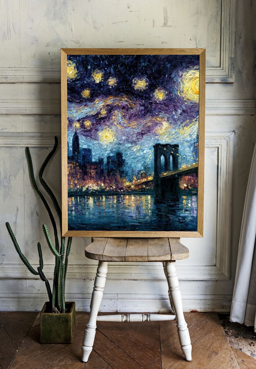 Starry Night City Bridge Print. — room view 1
