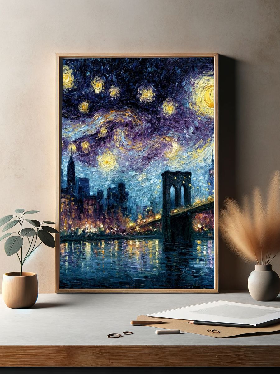 Starry Night City Bridge Print. — room view 2