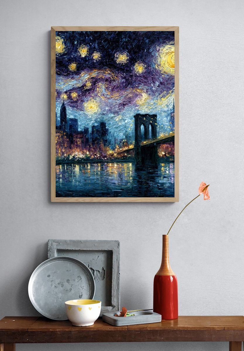 Starry Night City Bridge Print. — room view 3