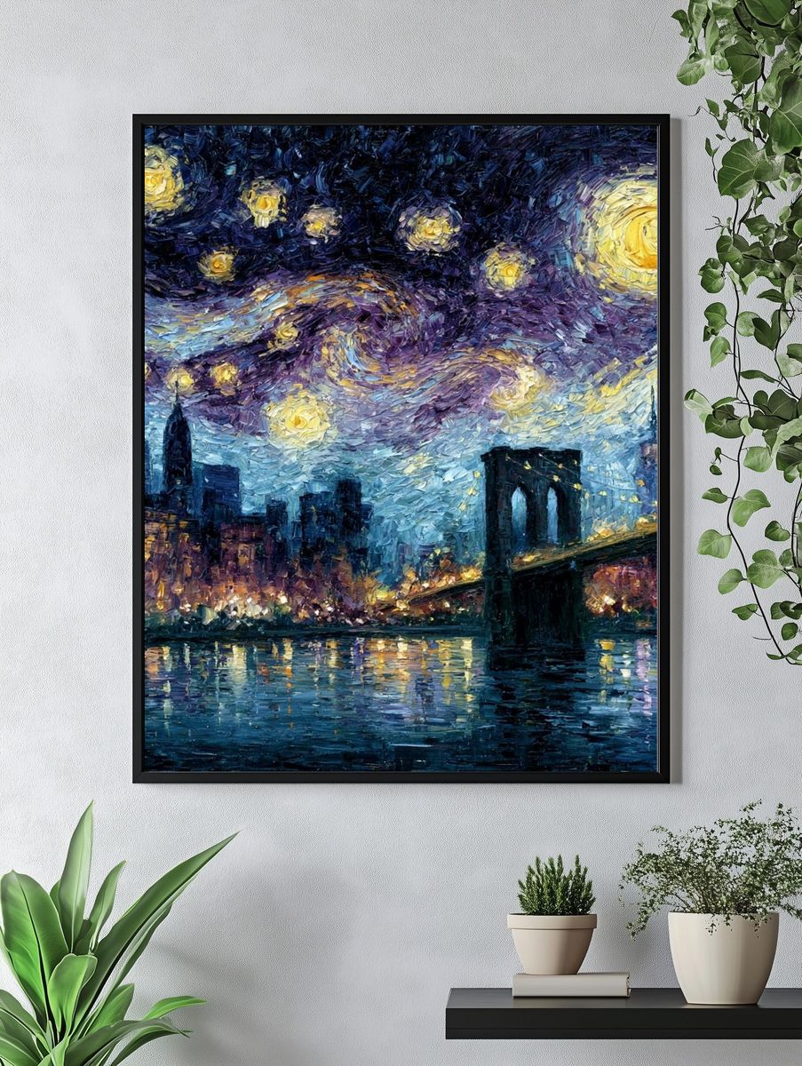 Starry Night City Bridge Print. — room view 4