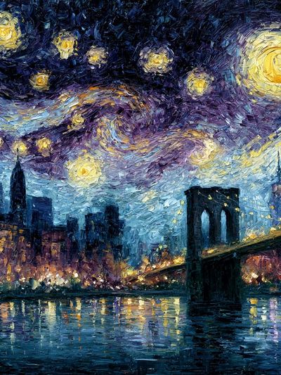 Starry Night City Bridge Print.