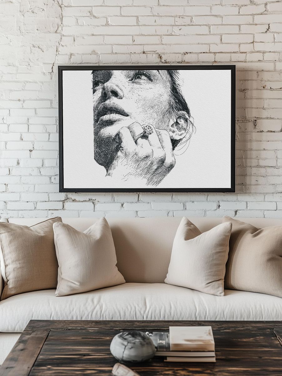 Woman Portrait Ink Print. room preview