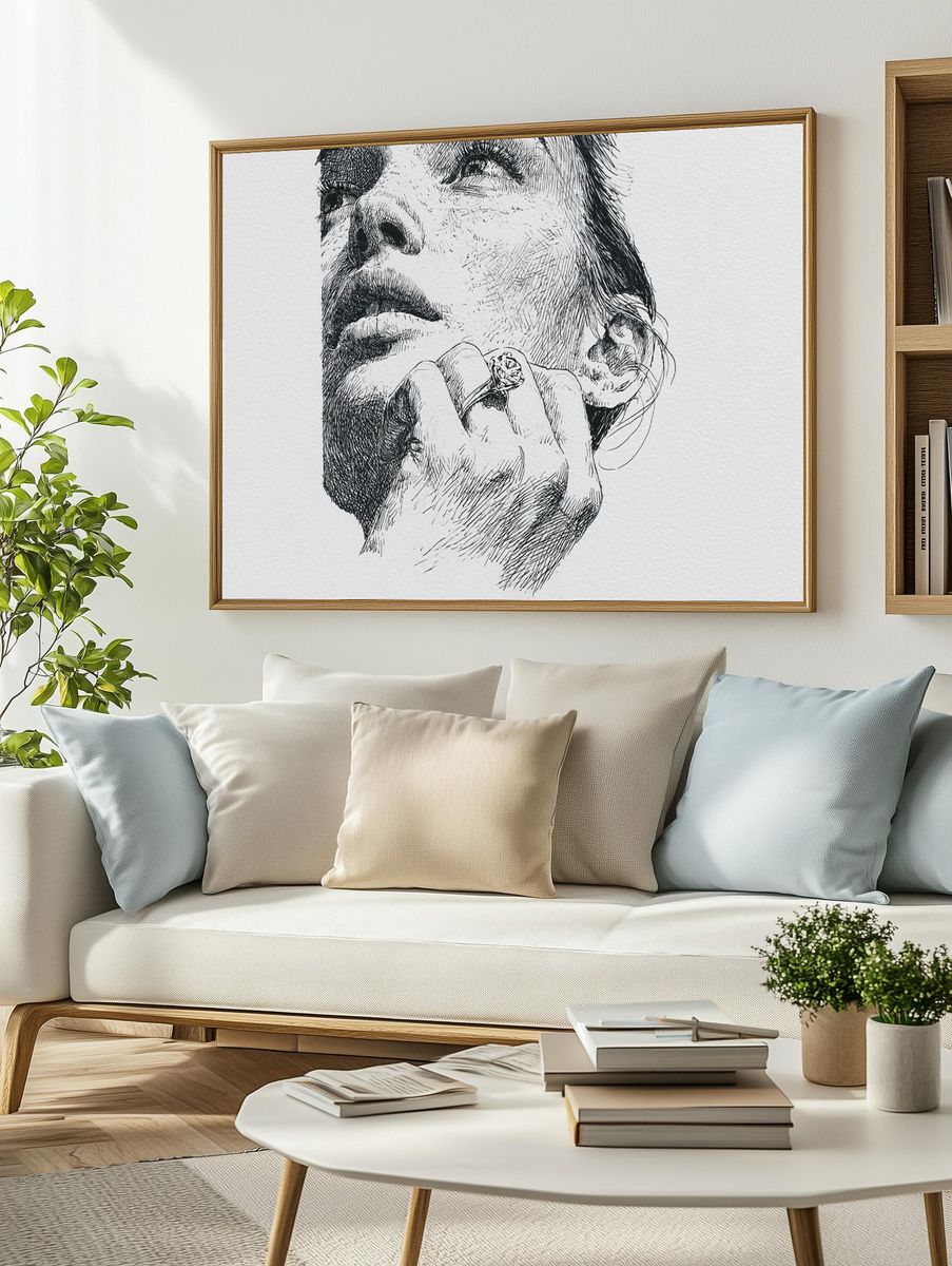 Woman Portrait Ink Print. — room view 2