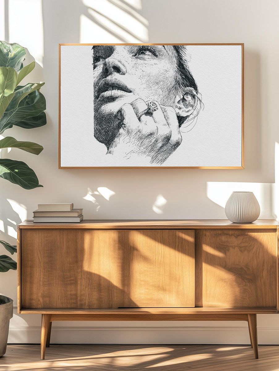Woman Portrait Ink Print. — room view 3
