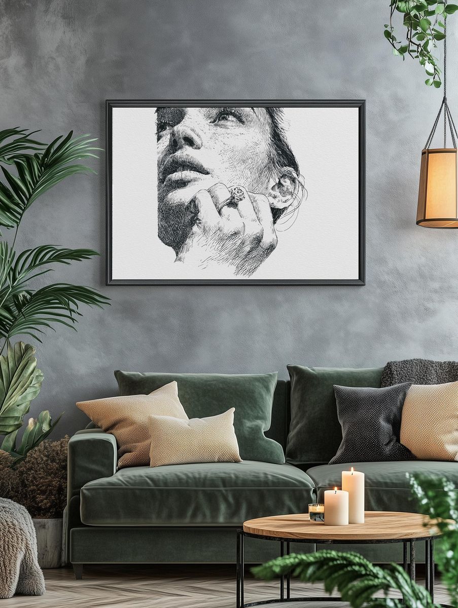 Woman Portrait Ink Print. — room view 4